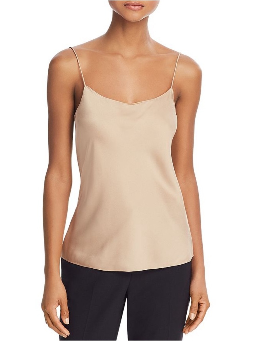 THEORY TEAH SLEEVELESS SCOOP NECK SILK CAMISOLE IN NUDE KHAKI MEDIUM
